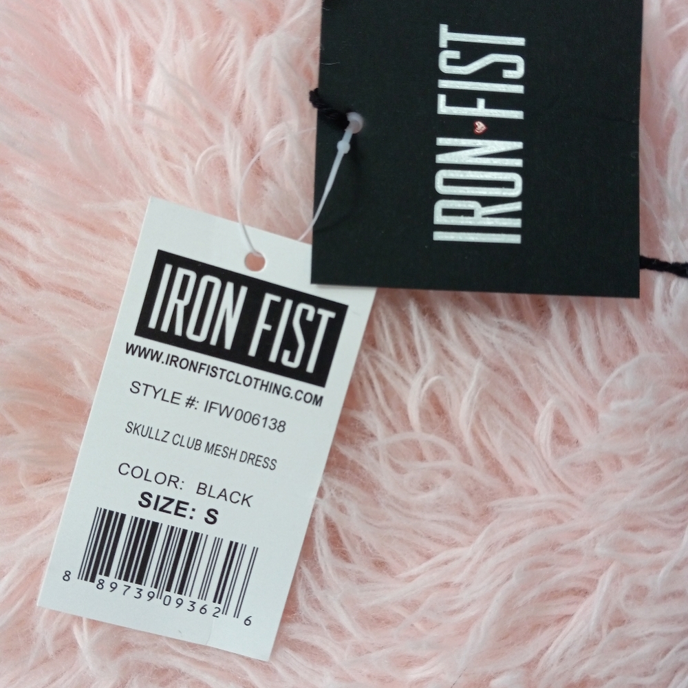 😵Fishnet overlay iron fist babydoll style "Skullz Club Mini Dress" ☠ Gothic nwt - Picture 3 of 16